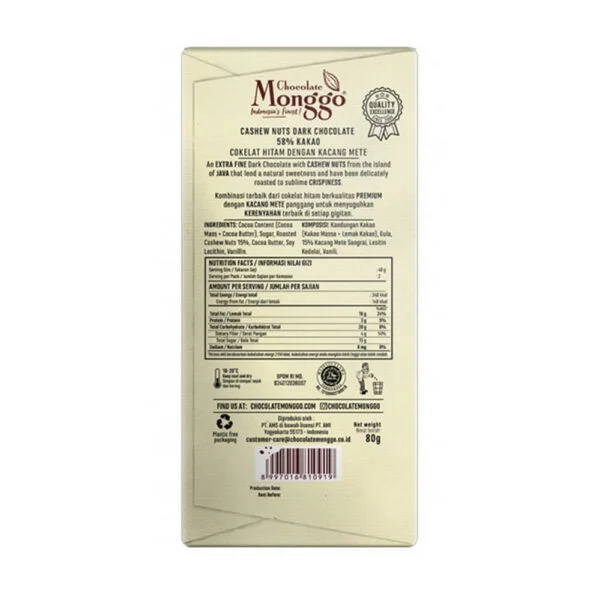Chocolate Monggo Cashew Nuts Dark Cokelat Hitam 58% Coklat 4