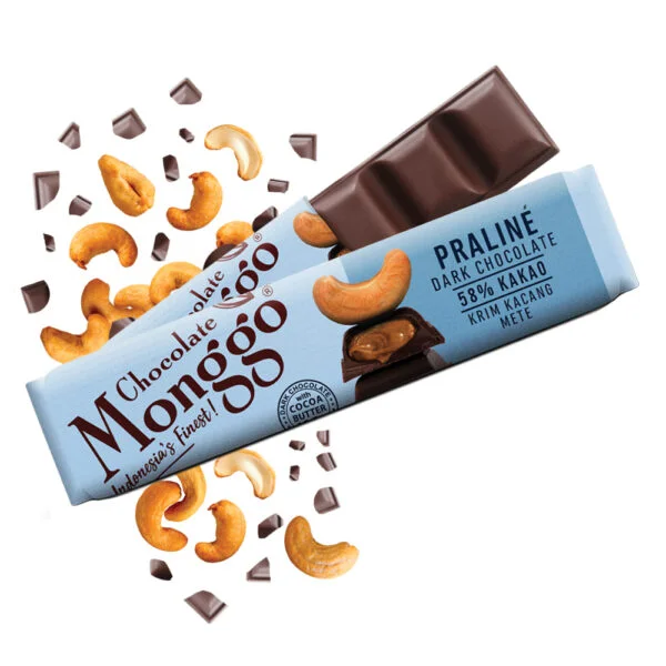 Chocolate Monggo Praline Bar Dark Cokelat Hitam 58% Coklat