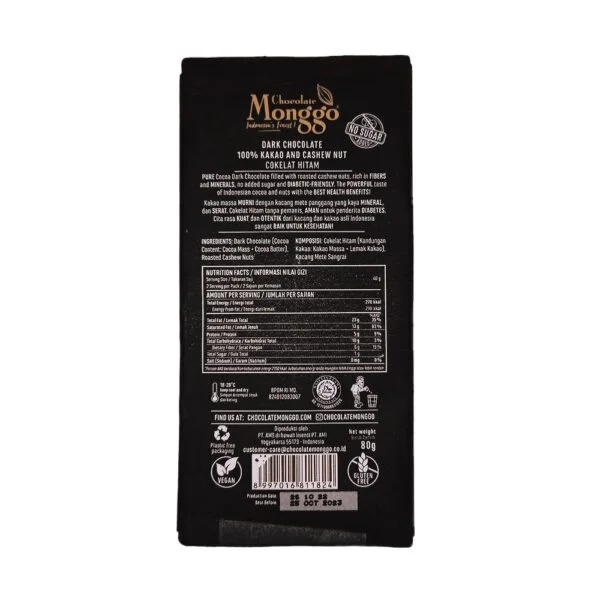CASHEW NUTS Dark Chocolate 100% Of Cocoa - Tablet 80g - Image 4