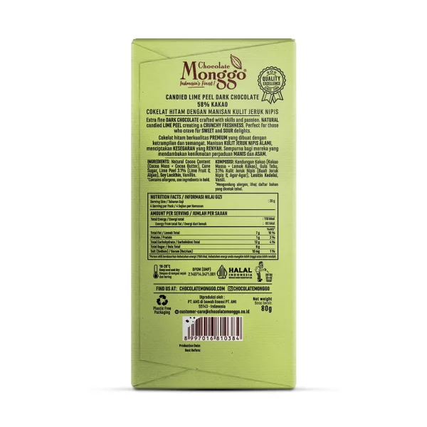 LIME PEEL Dark Chocolate 58% of Cocoa - Tablet 80g - Image 4